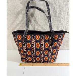 Montana West Canvas/Vegan Leather Large Tote Animal Boho Print NWT Zip Top